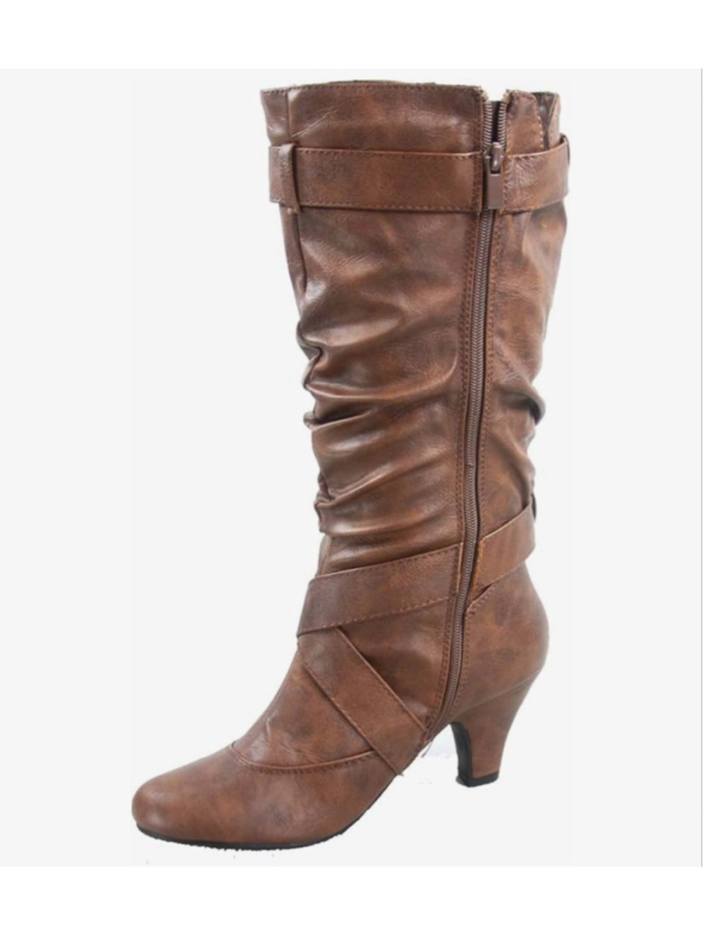 NEW Brown Forever Link Maggie Low Heel Zipper Slouchy Mid-Calf Boot 8.5 - Picture 3 of 5